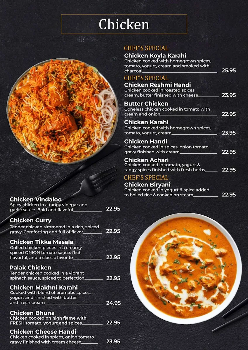 Menu, Flaming Karachi Ferndale