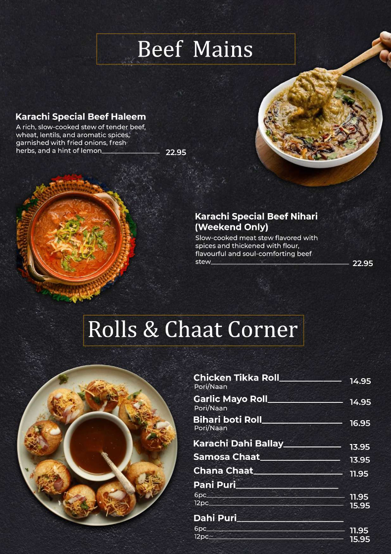 Menu, Flaming Karachi Ferndale