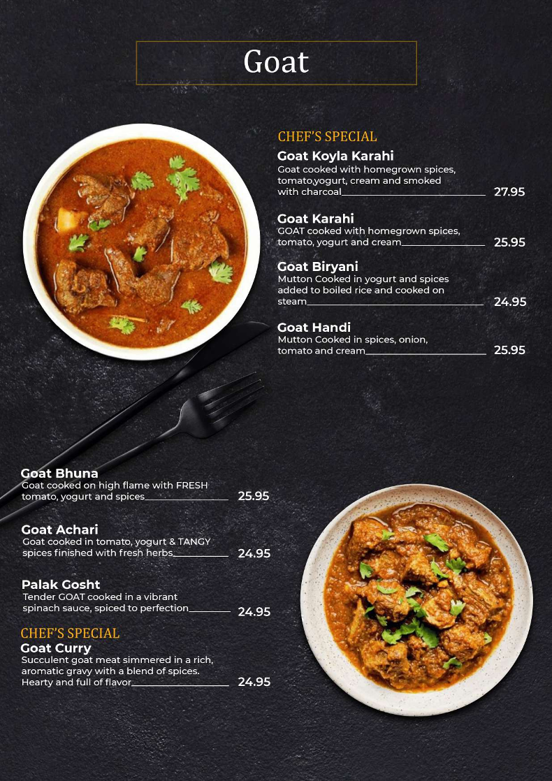 Menu, Flaming Karachi Ferndale