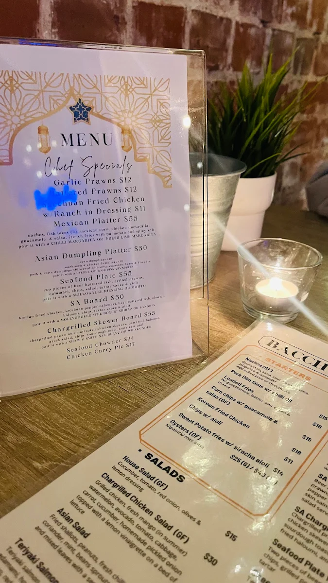 Menu, Bacchus Bar