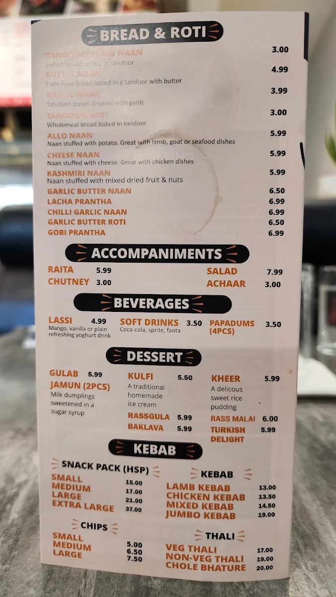 Menu, Nice Kurry place