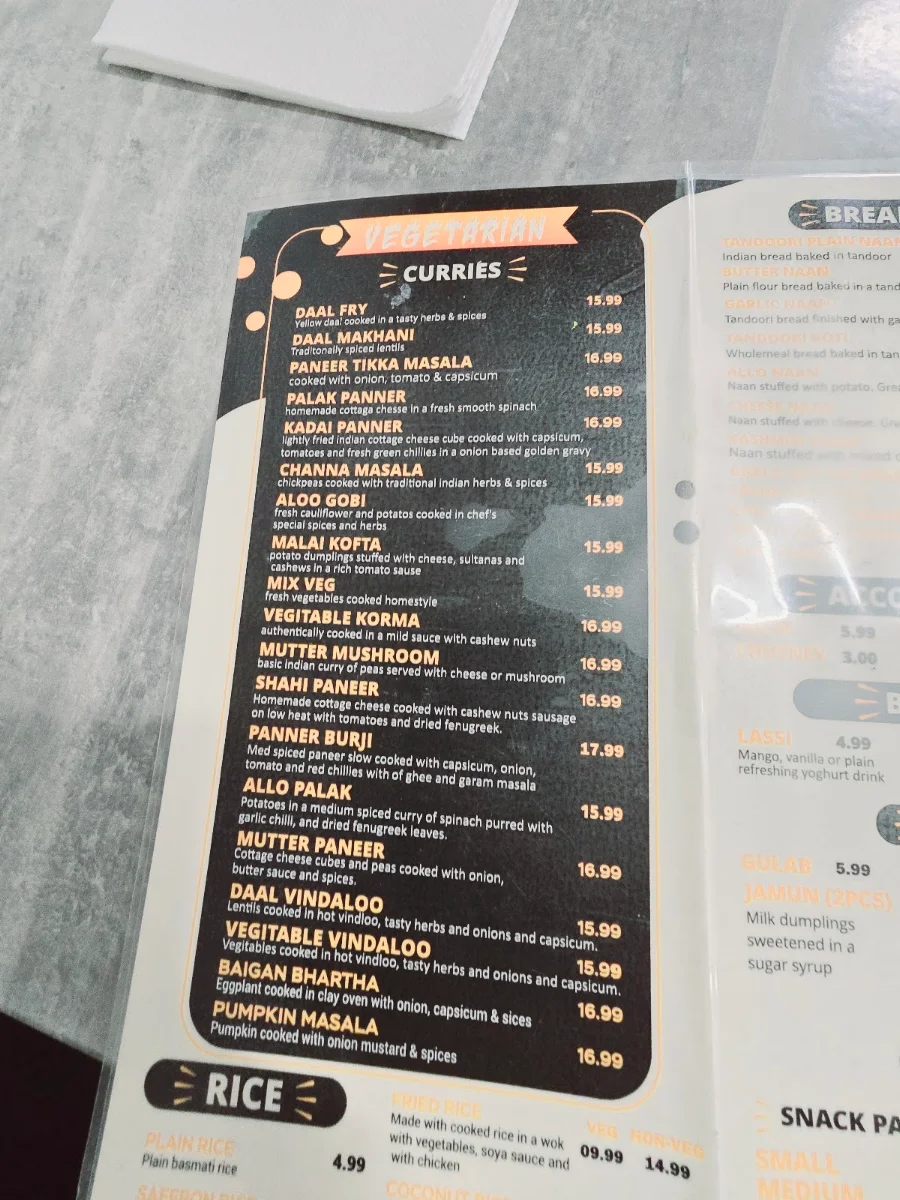 Menu, Nice Kurry place
