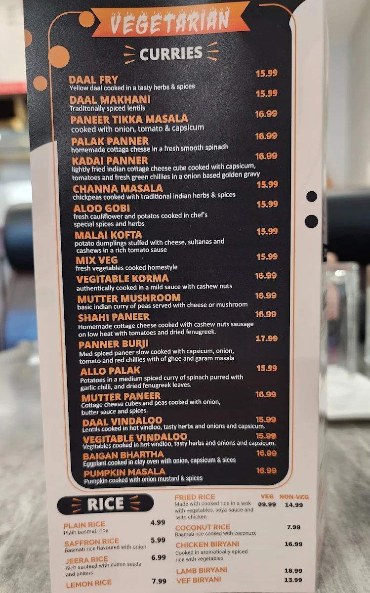 Menu, Nice Kurry place