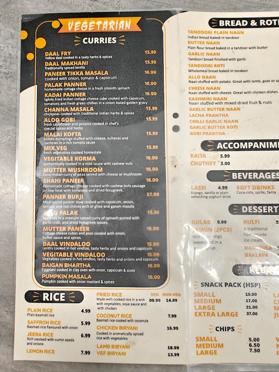 Menu, Nice Kurry place