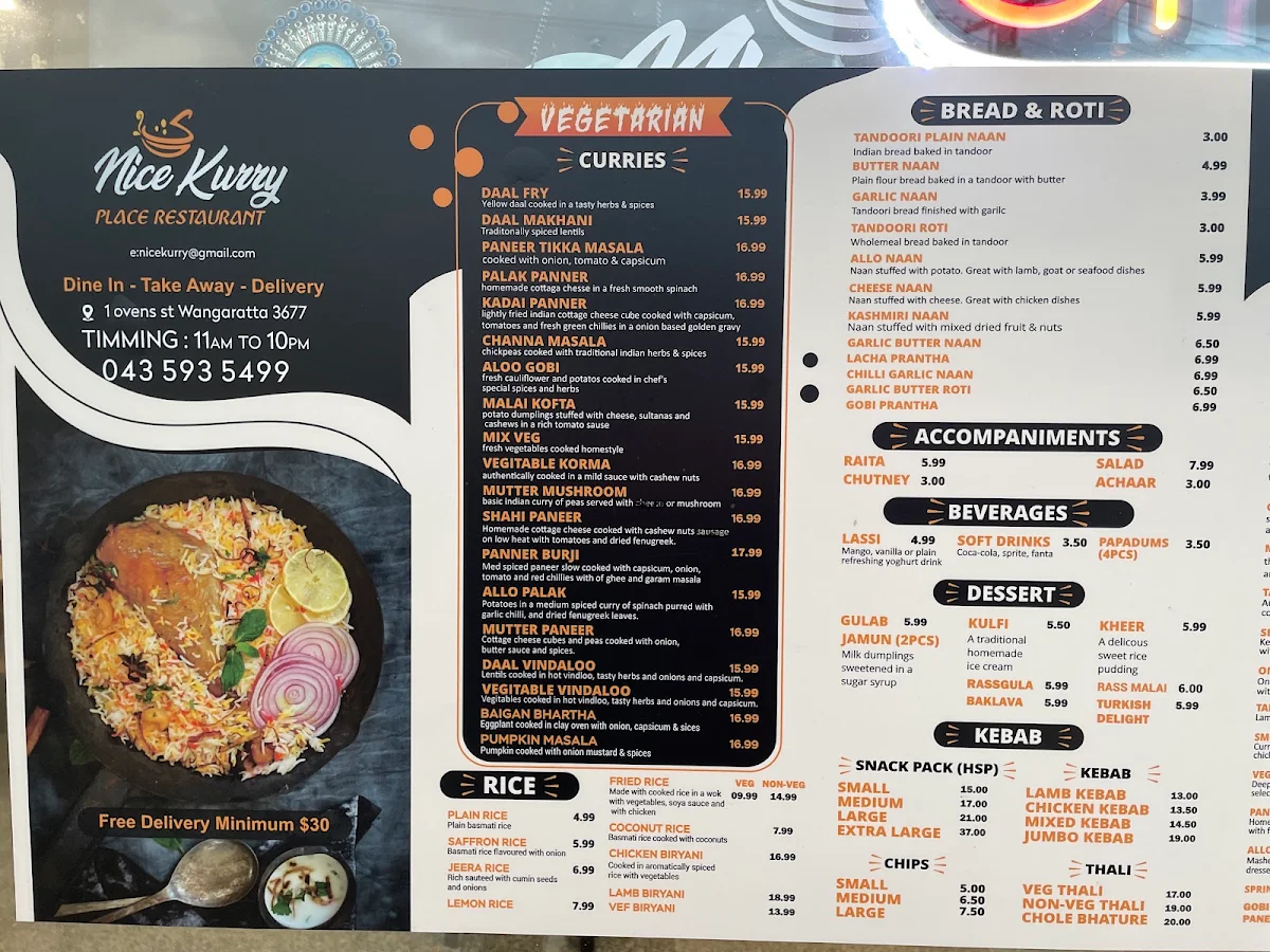 Menu, Nice Kurry place