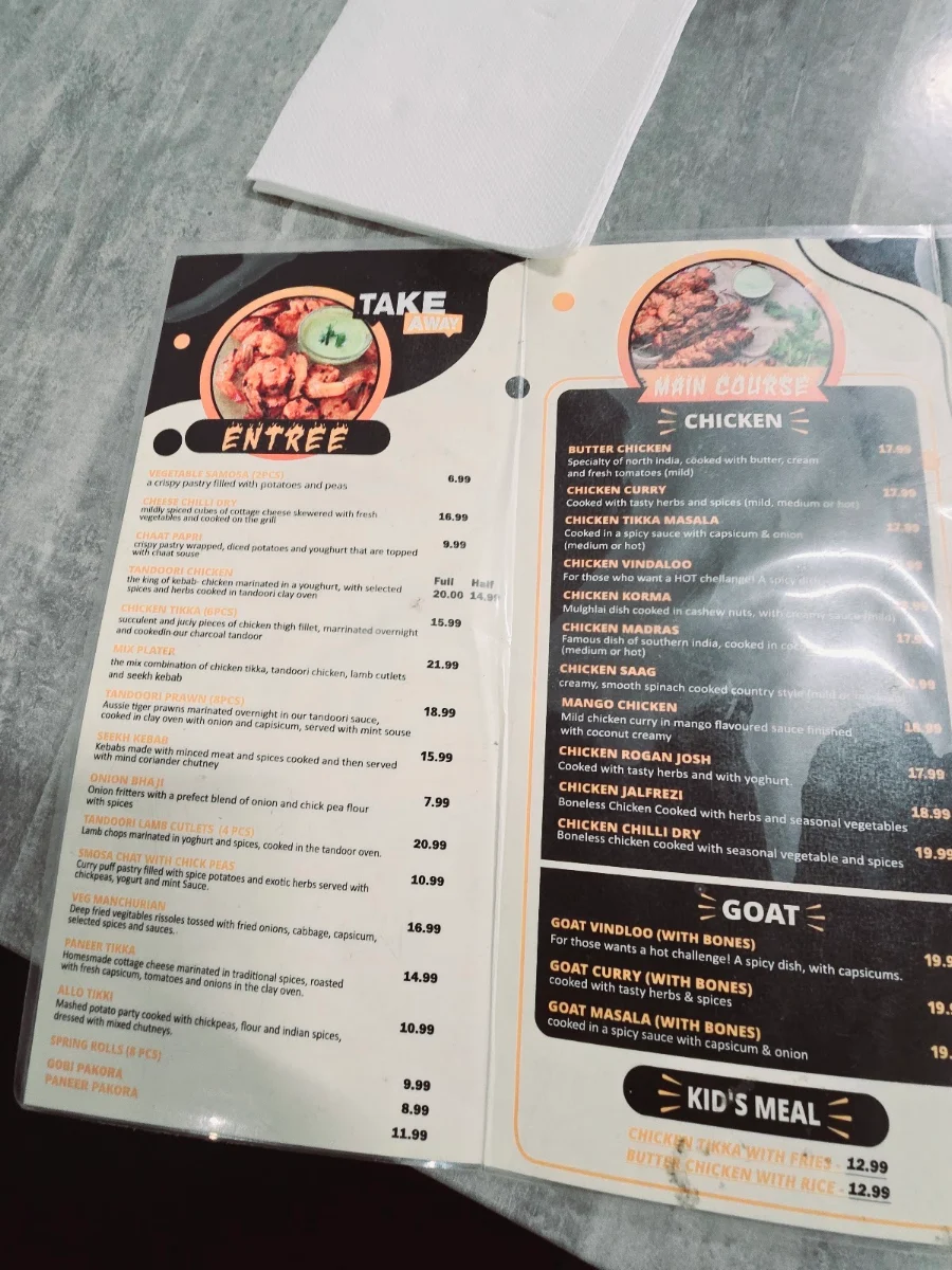 Menu, Nice Kurry place