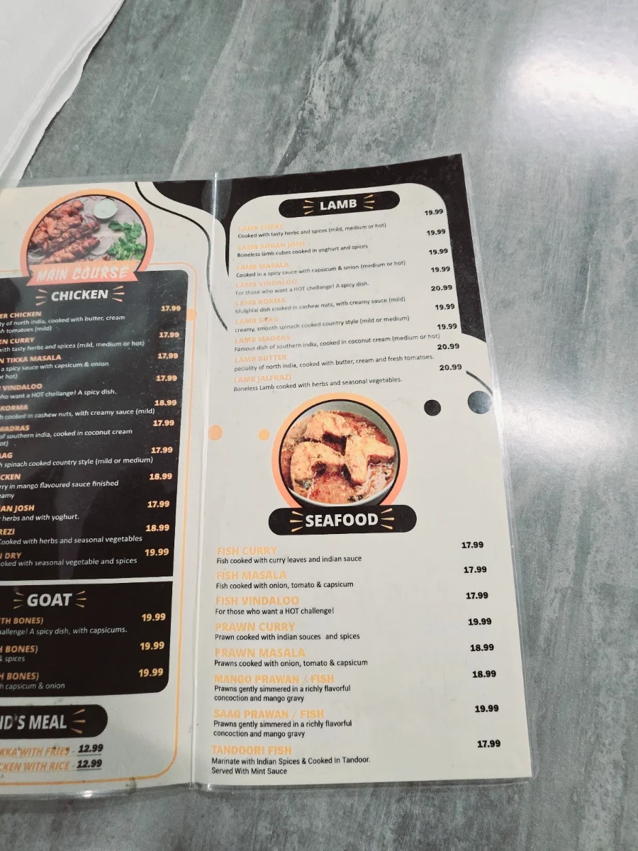 Menu, Nice Kurry place