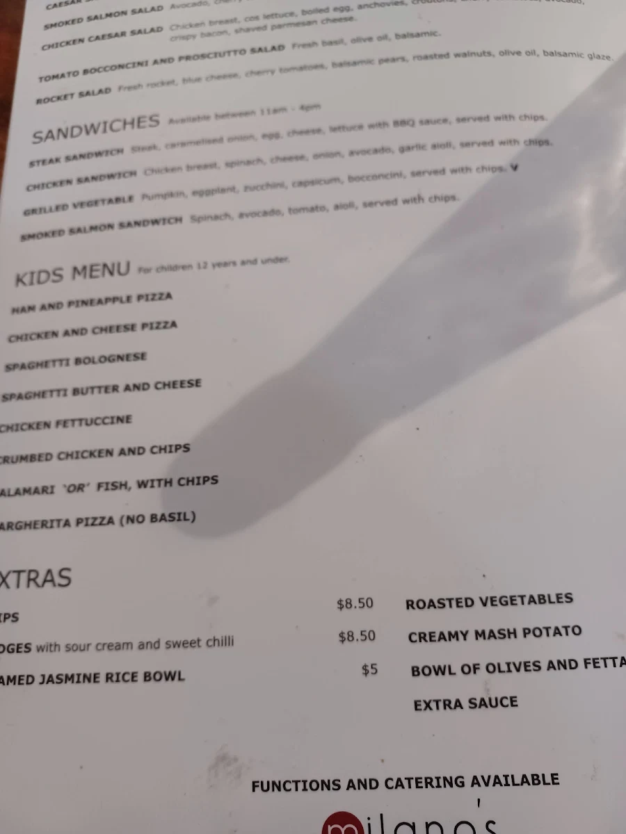 Menu, Milano's Restaurant and Pizzeria
