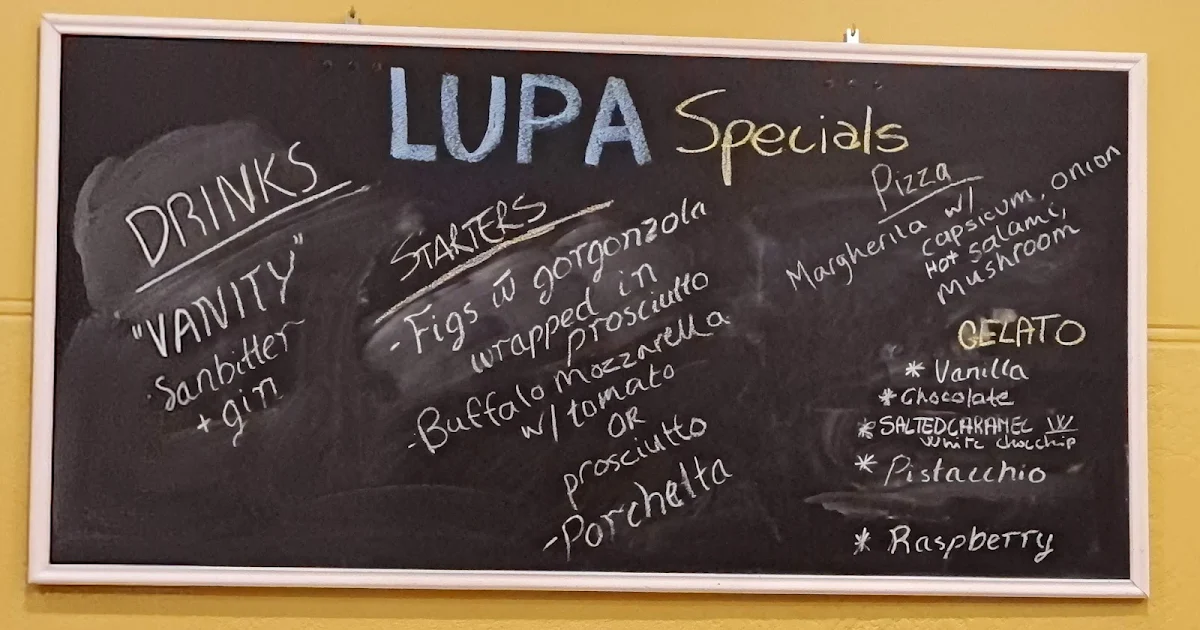 Menu, Lupa Pizzeria