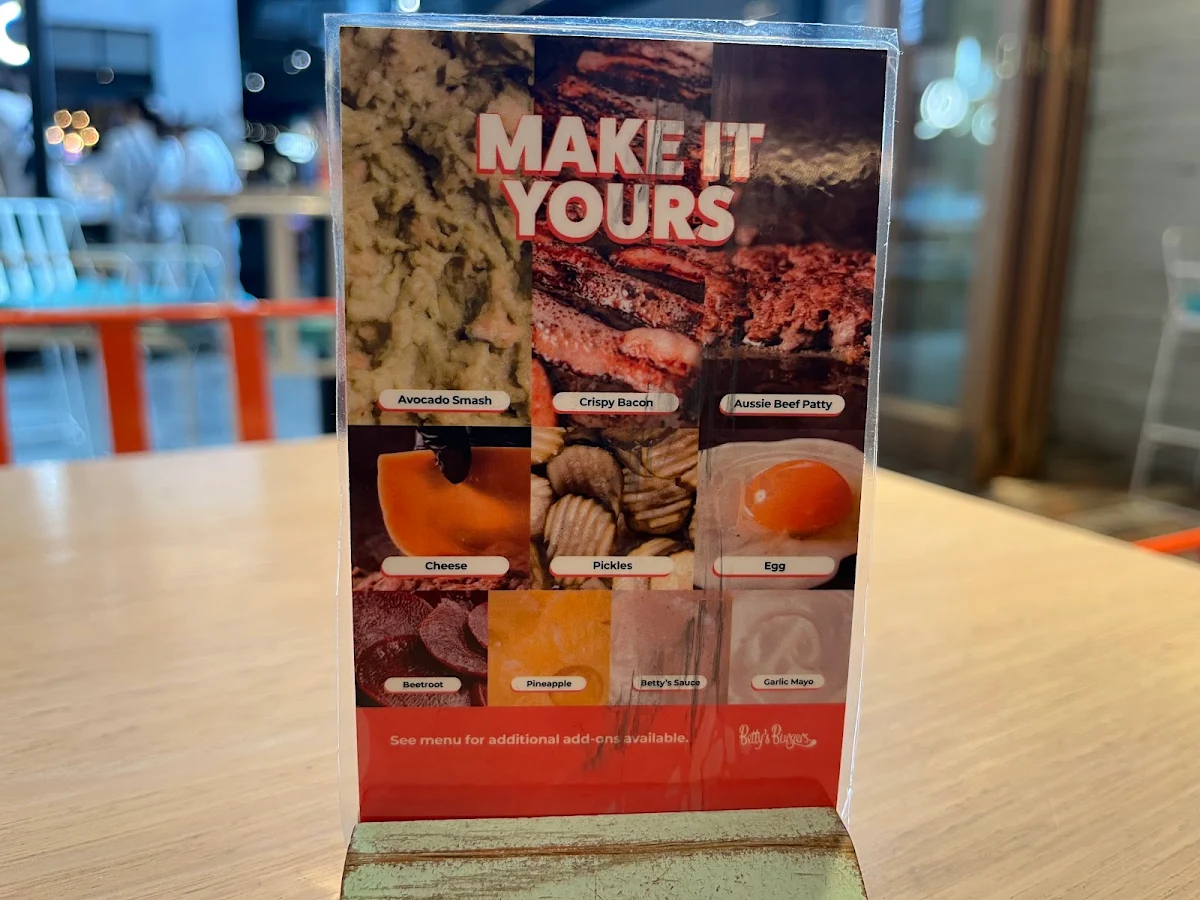 Menu, Betty's Burgers