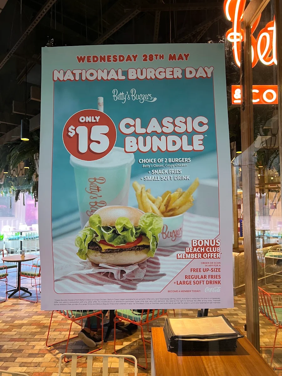 Menu, Betty's Burgers