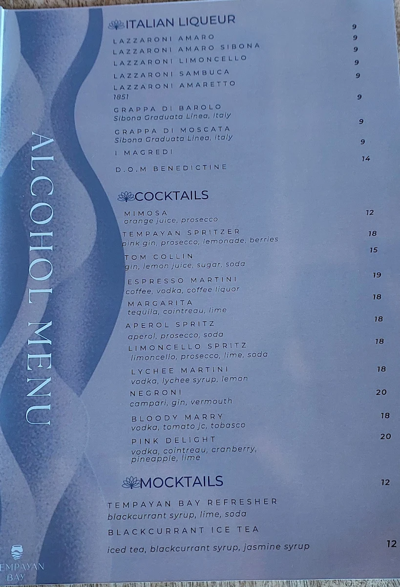 Menu, Tempayan Bay