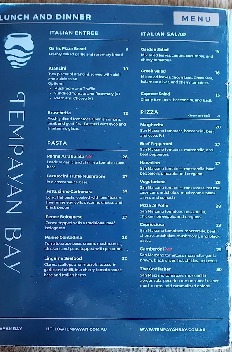 Menu, Tempayan Bay