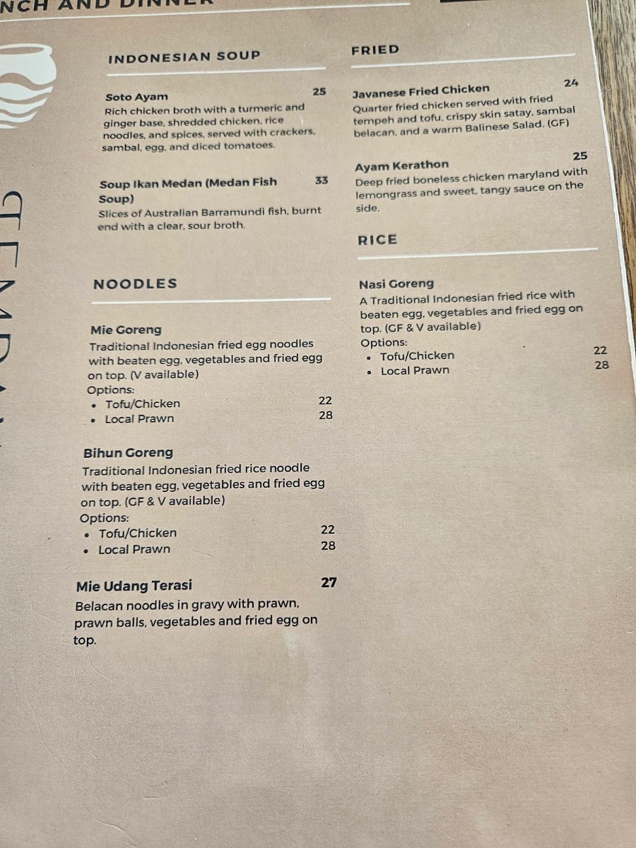 Menu, Tempayan Bay