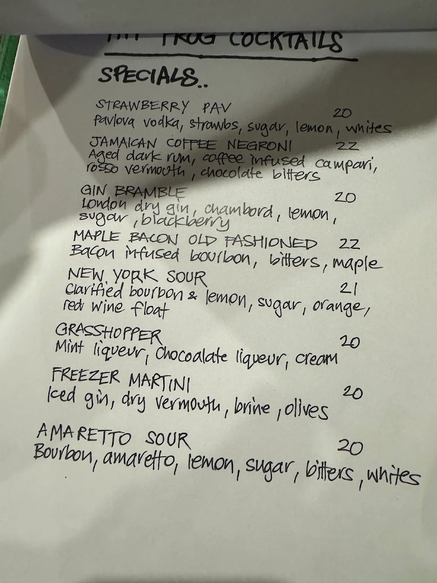 Menu, Fat Frog Kitchen & Cocktails