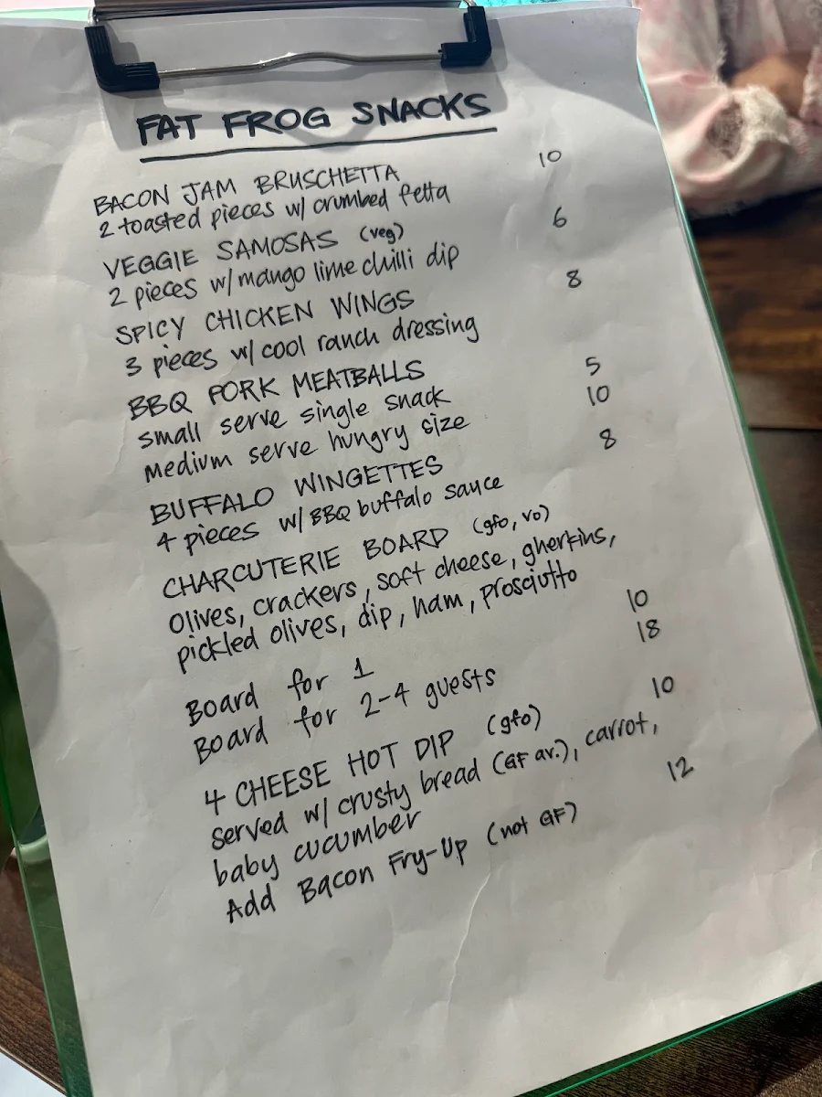 Menu, Fat Frog Kitchen & Cocktails