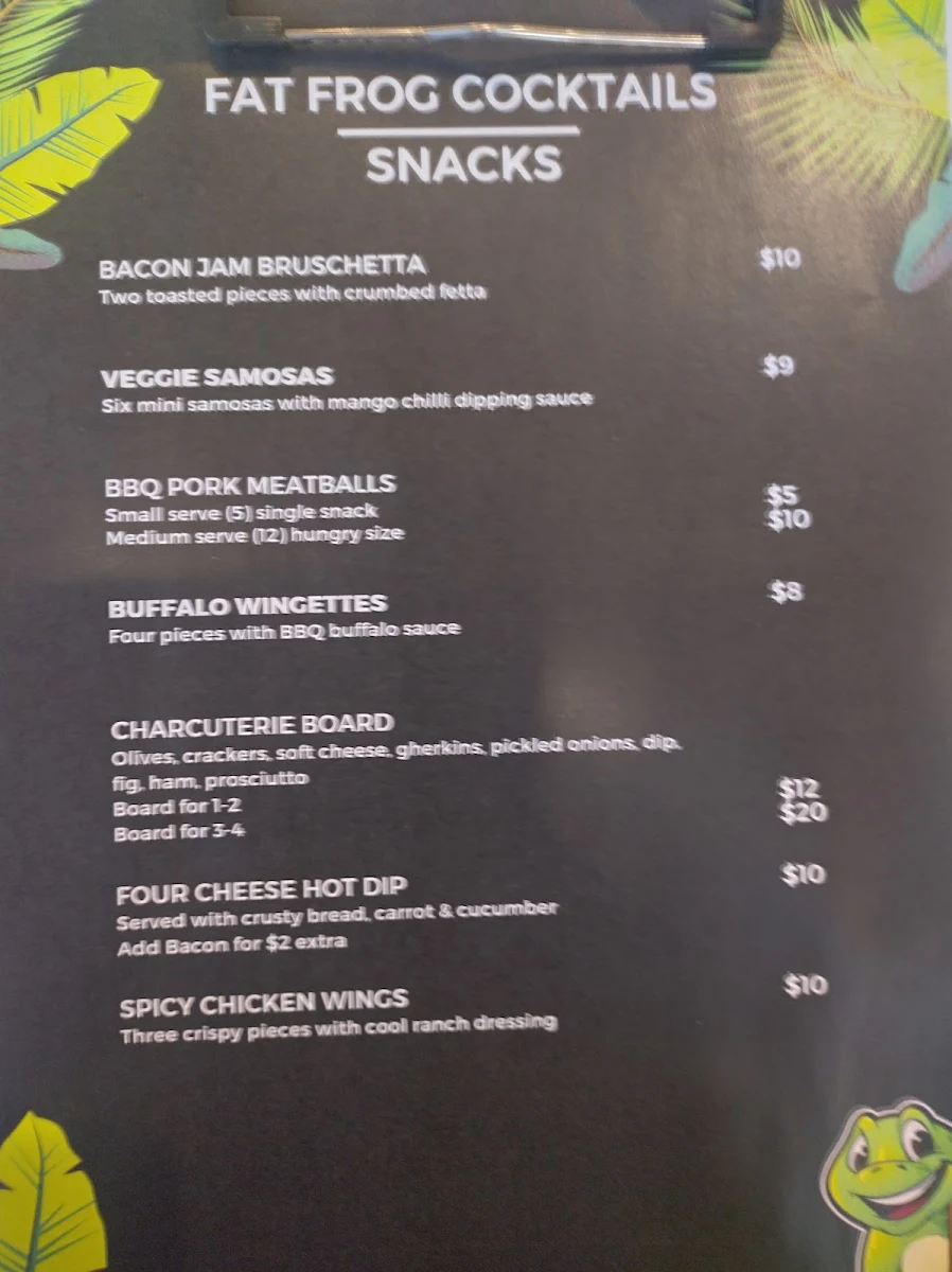 Menu, Fat Frog Kitchen & Cocktails