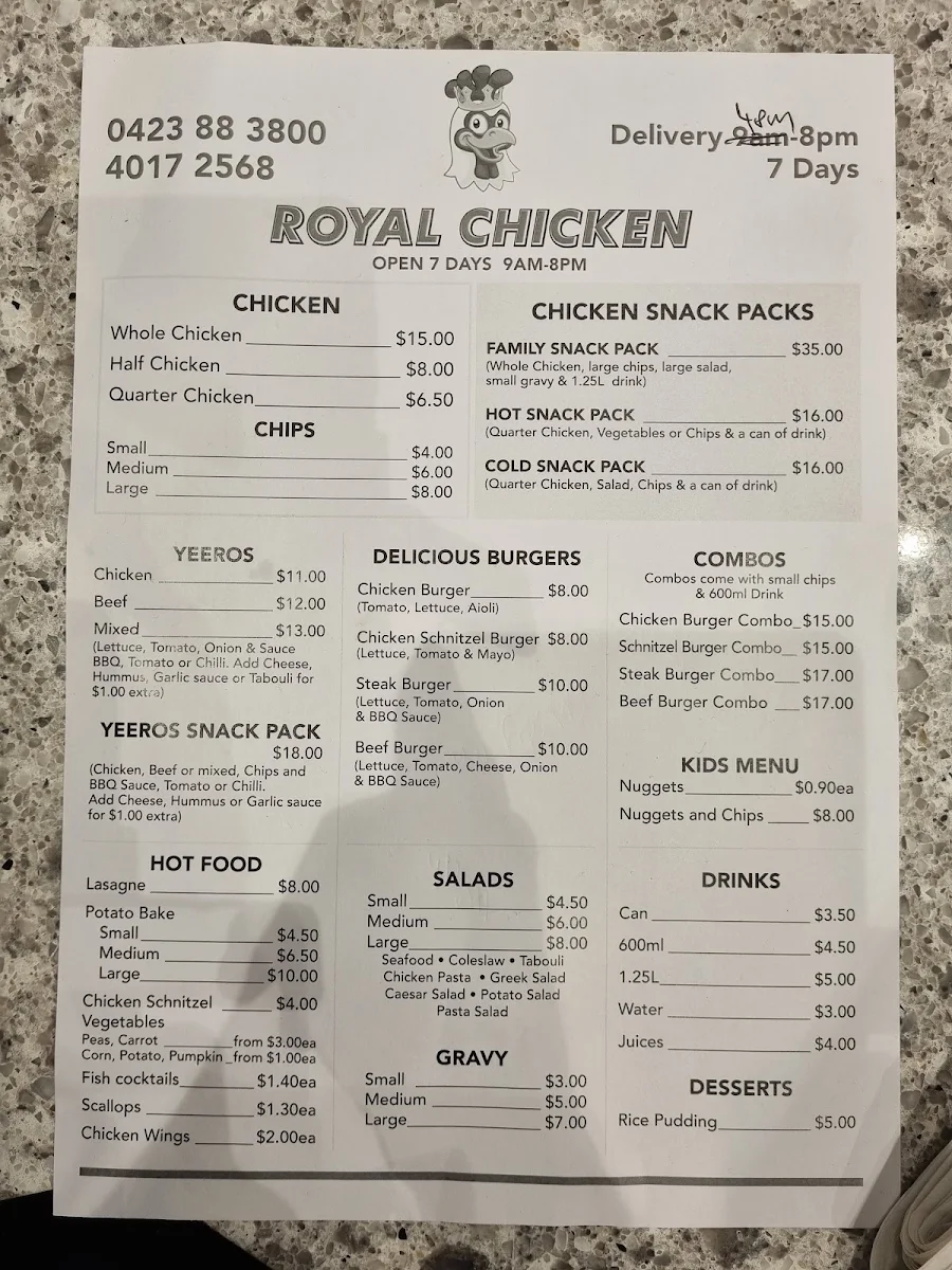 Menu, Royal Chicken