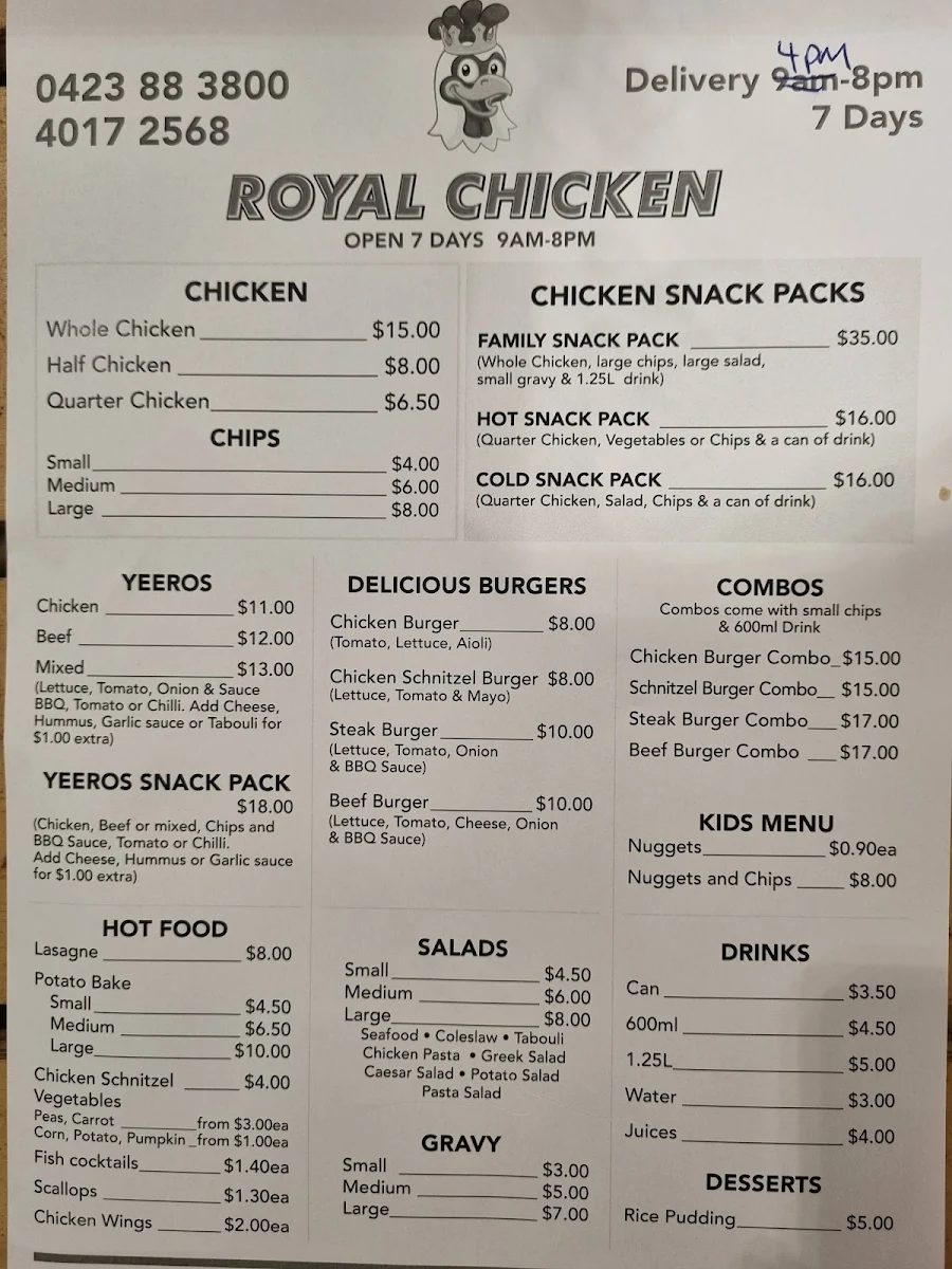 Menu, Royal Chicken