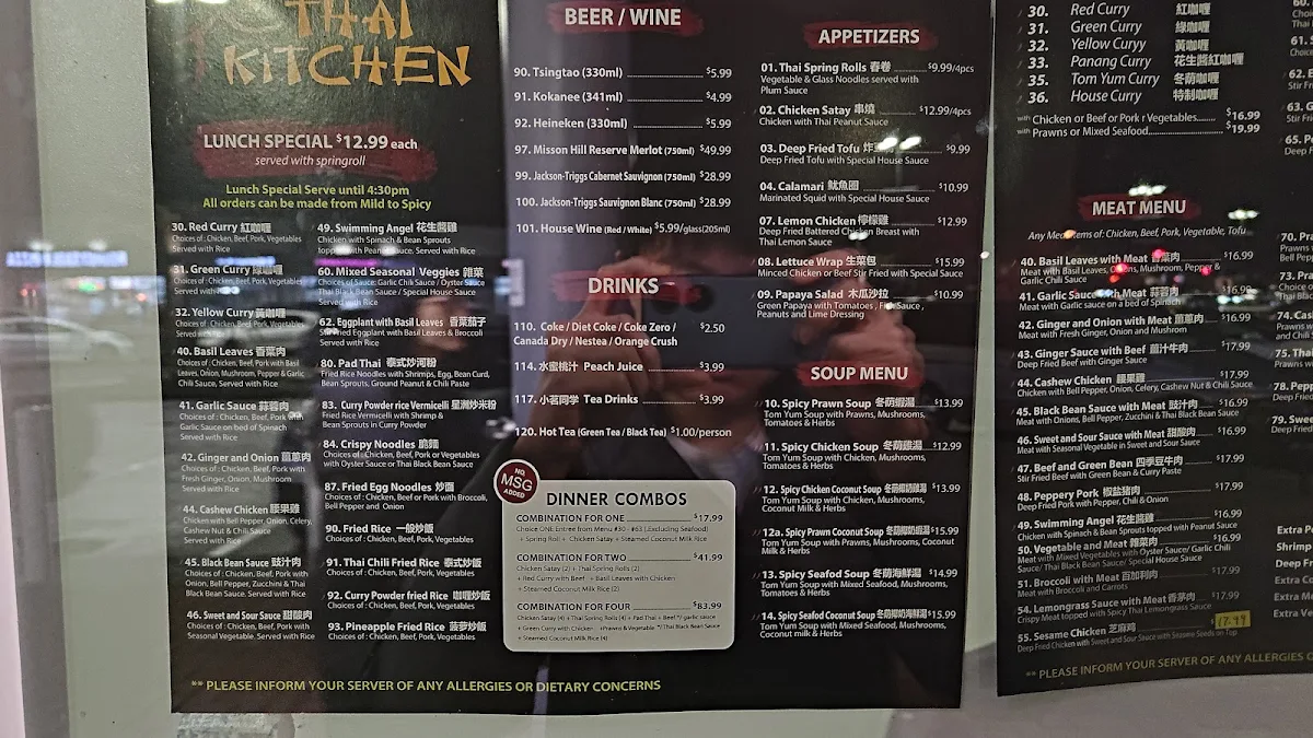 Menu, Thai Kitchen