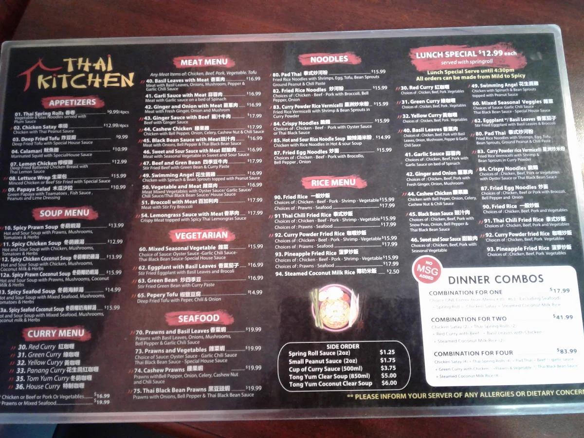 Menu, Thai Kitchen
