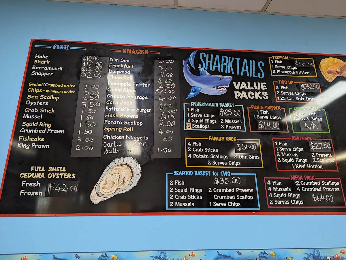 Menu, Sharktails Fish N Chips