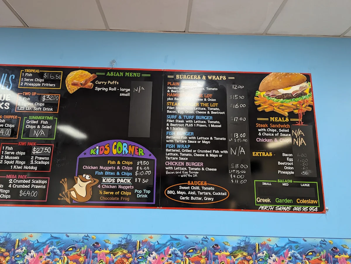 Menu, Sharktails Fish N Chips