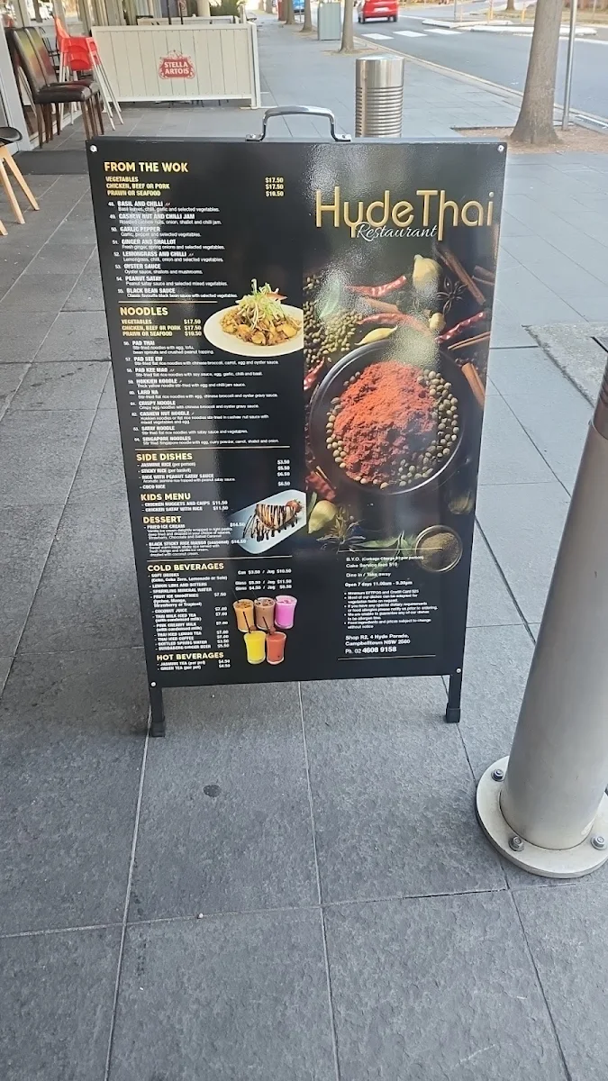 Menu, Hyde Thai restaurant