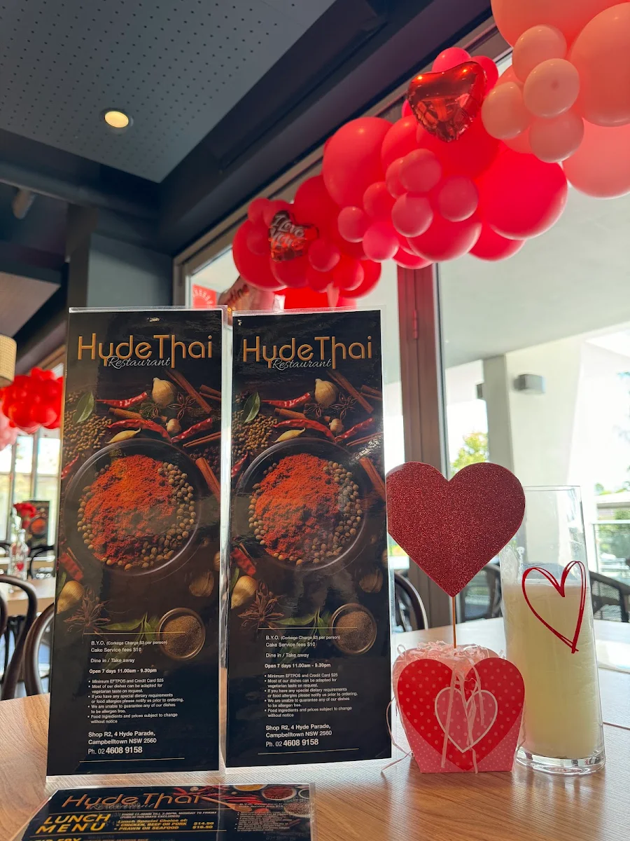 Menu, Hyde Thai restaurant
