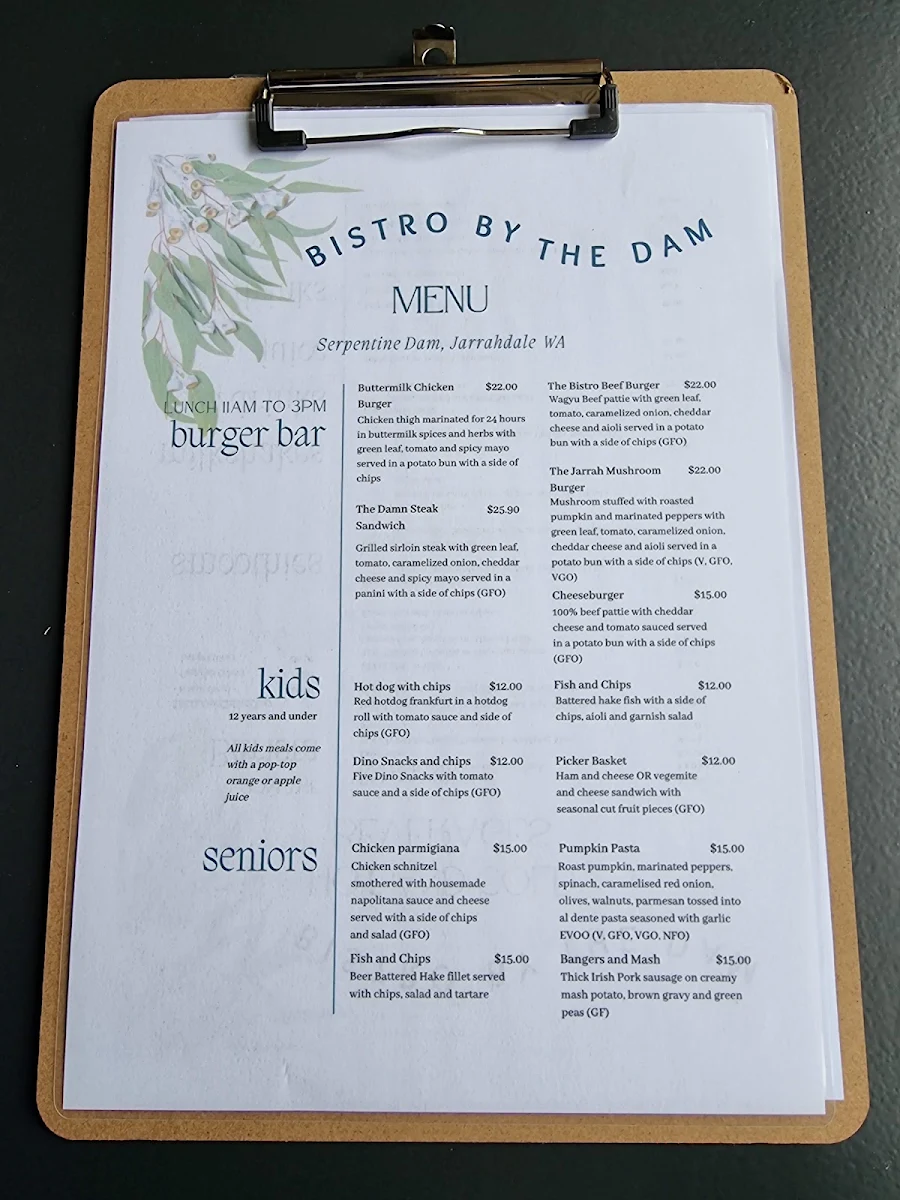 Menu, Bistro by the Dam