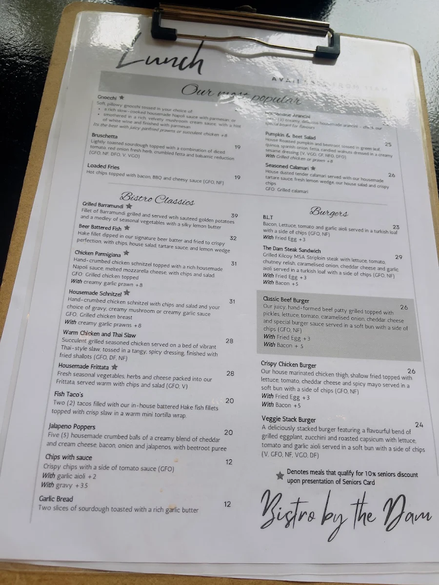 Menu, Bistro by the Dam