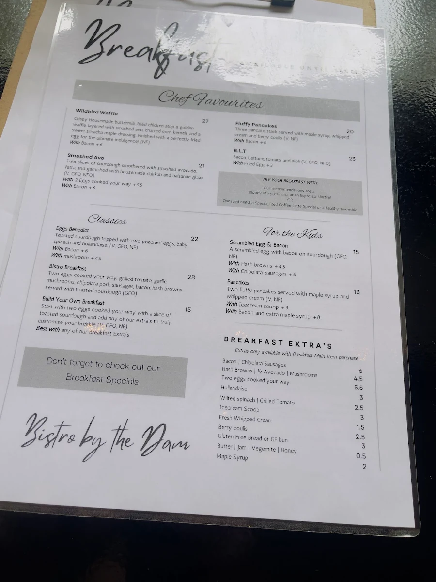 Menu, Bistro by the Dam