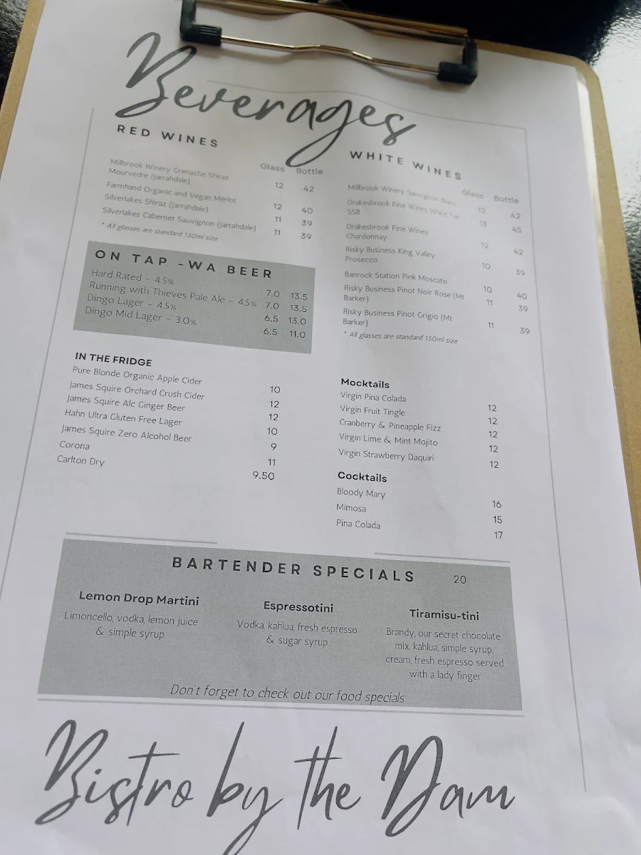 Menu, Bistro by the Dam
