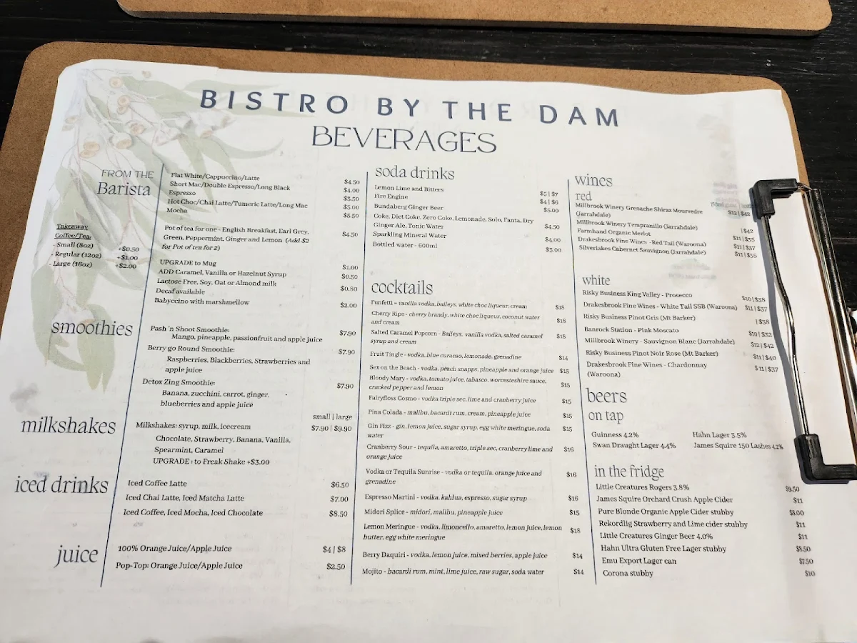 Menu, Bistro by the Dam