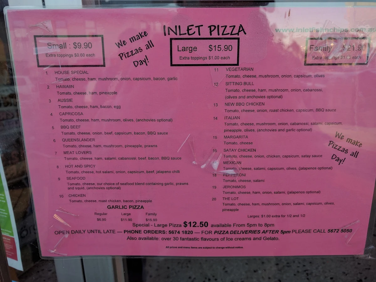 Menu, Inlet Fish & Chips