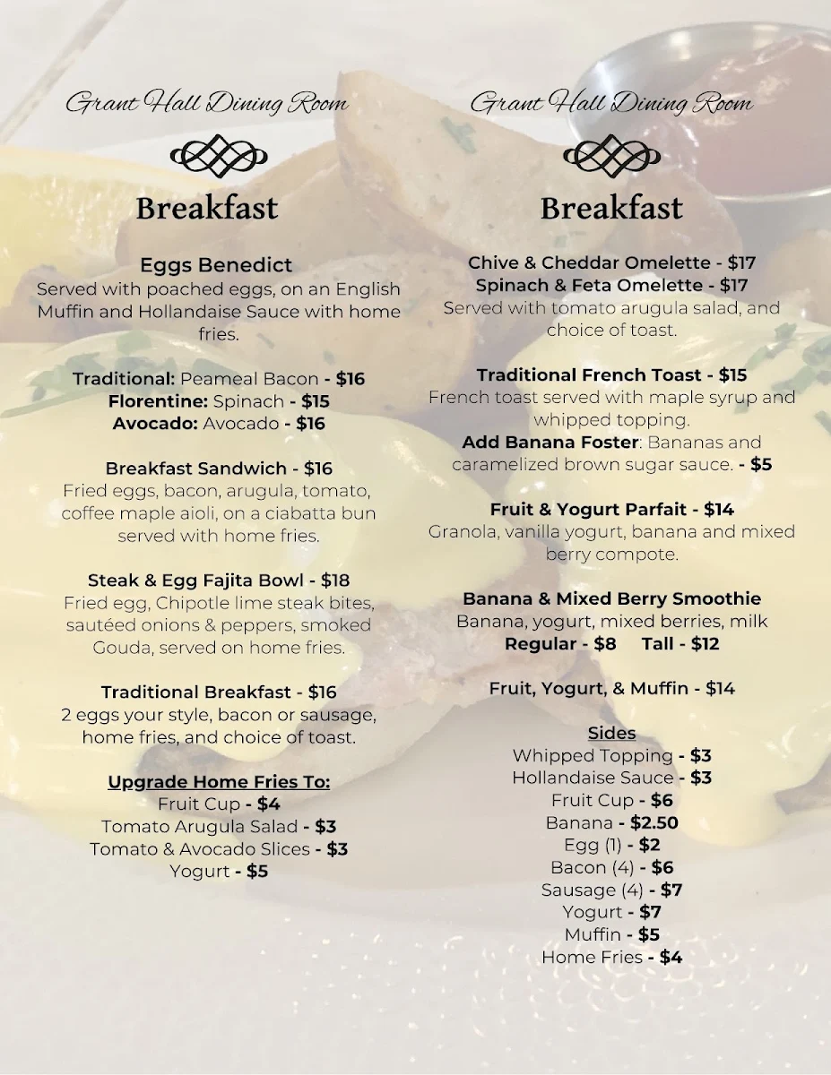 Menu, Grant Hall Dining Room & Lounge