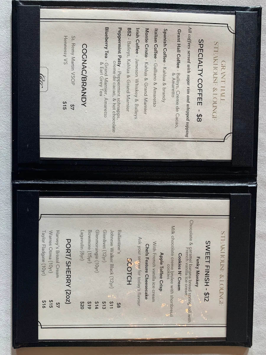 Menu, Grant Hall Dining Room & Lounge