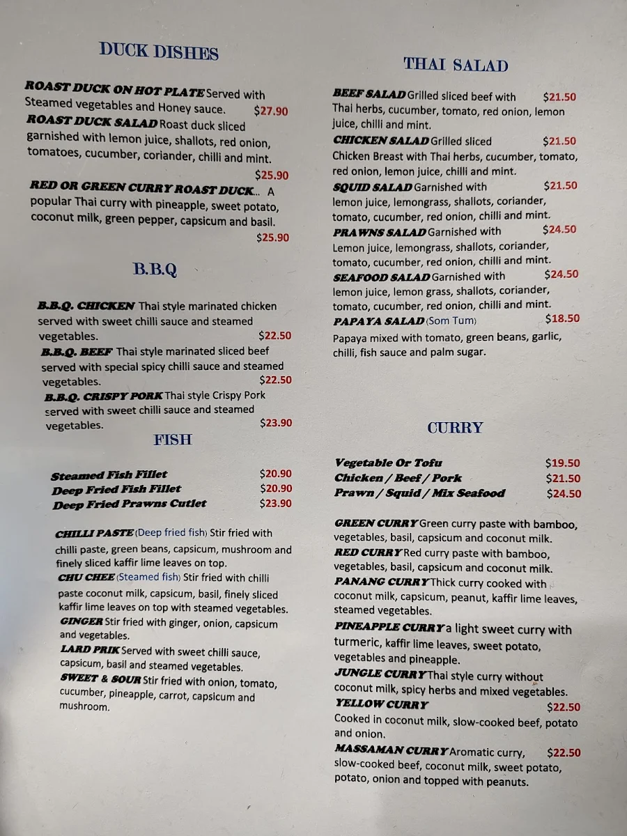 Menu, Yai’s Thai Takeaway & Cafe