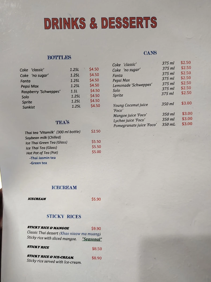 Menu, Yai’s Thai Takeaway & Cafe