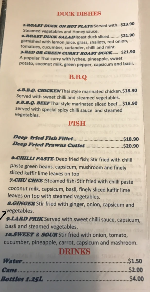 Menu, Yai’s Thai Takeaway & Cafe