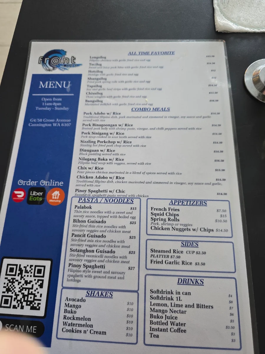 Menu, Cfront Quesine