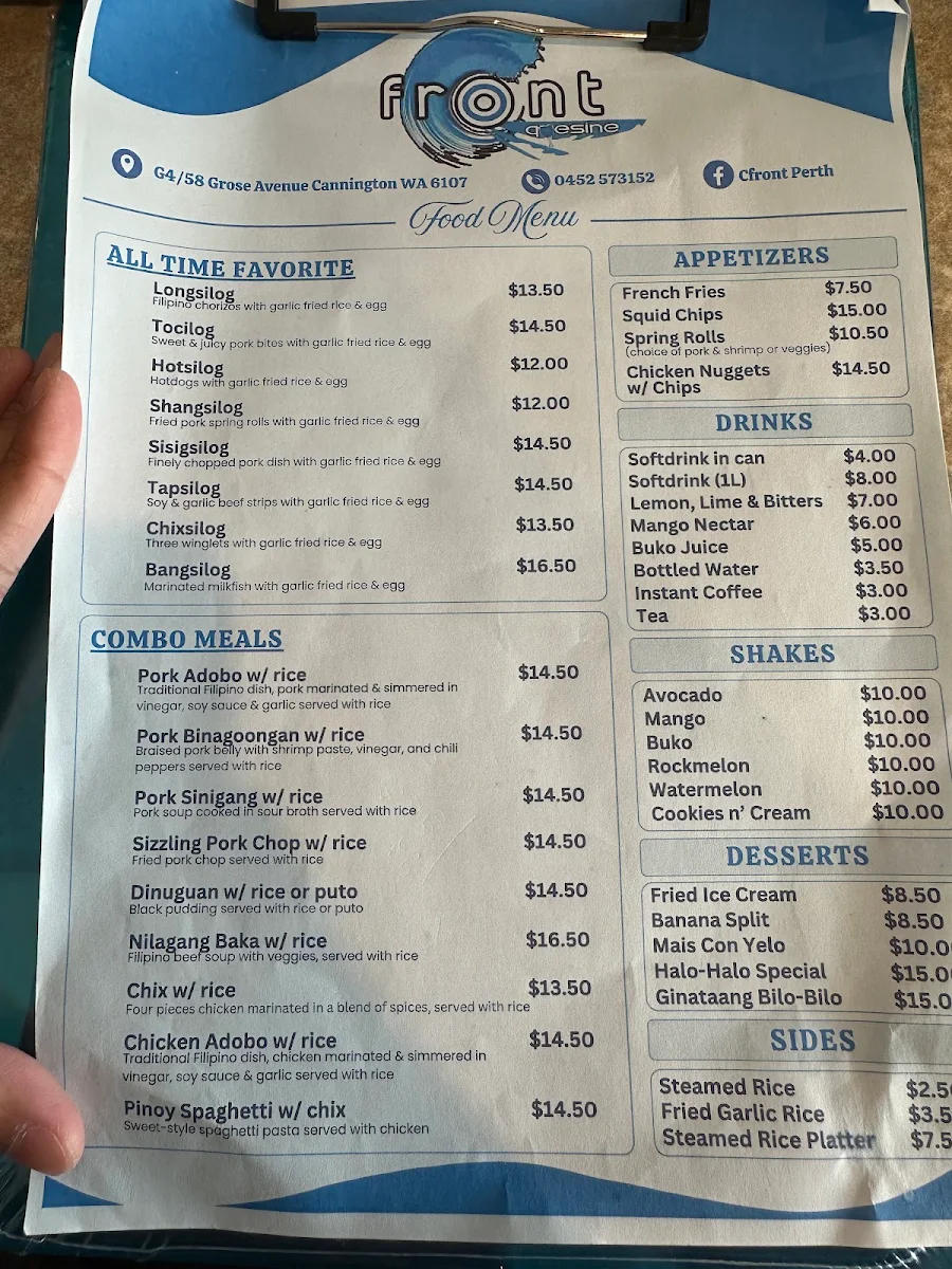 Menu, Cfront Quesine