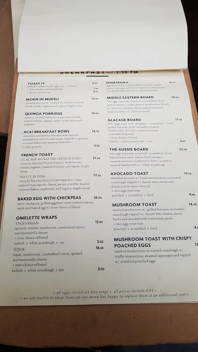 Menu, Glaçage