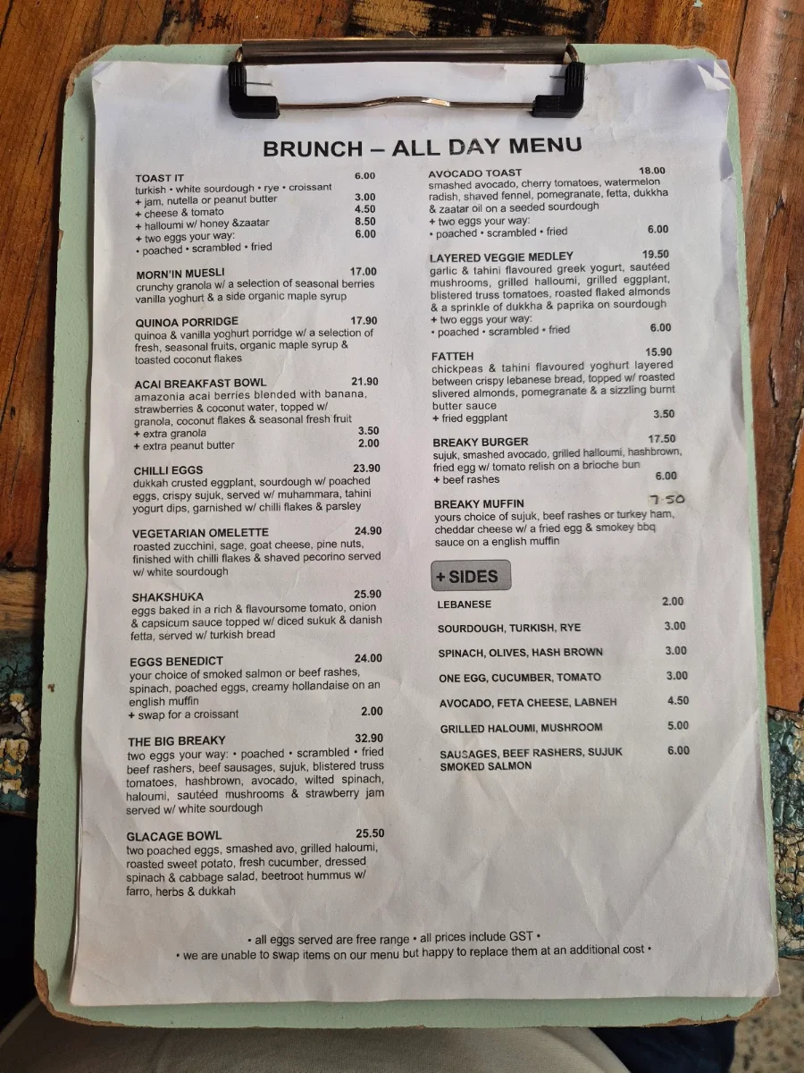 Menu, Glaçage