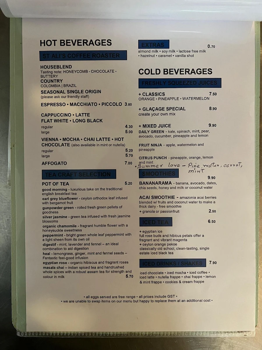 Menu, Glaçage