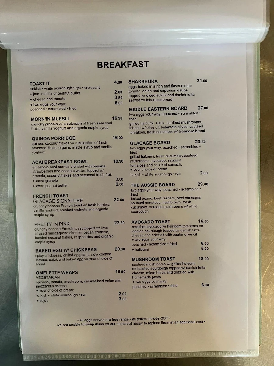 Menu, Glaçage