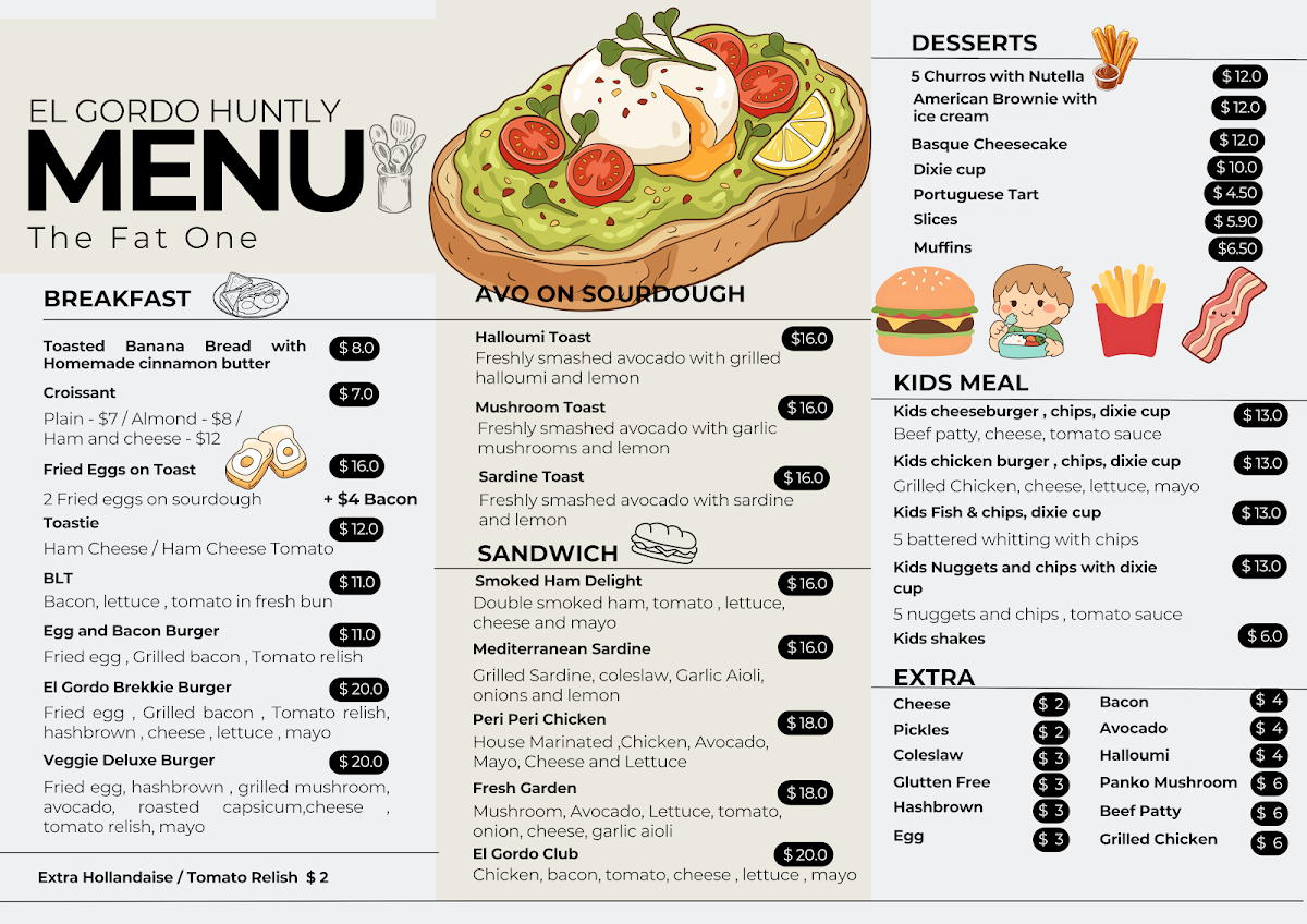 Menu, ElGordo Huntly