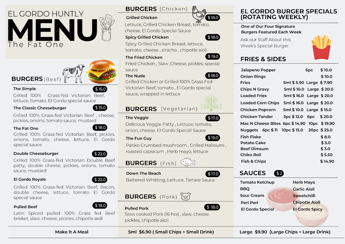 Menu, ElGordo Huntly
