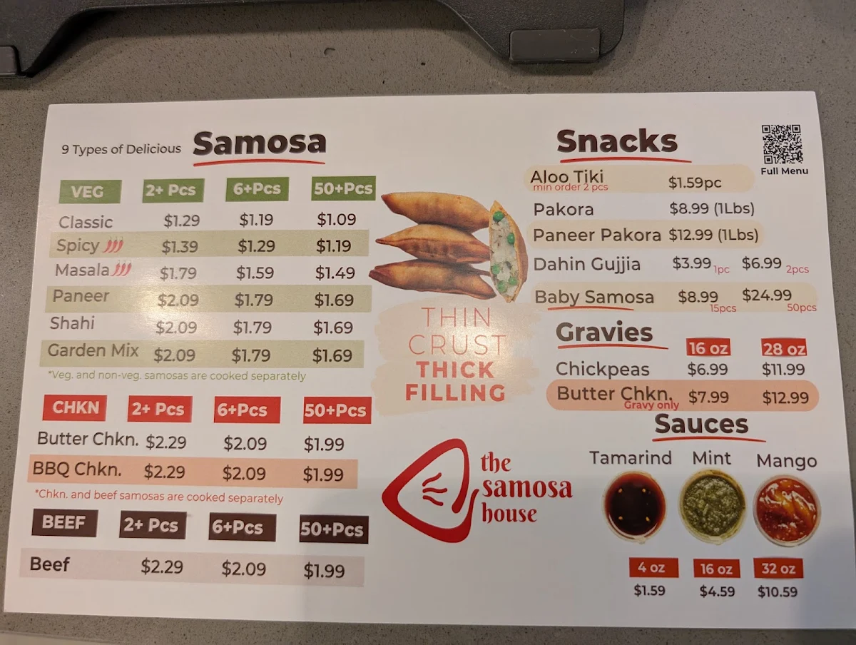 Menu, The Samosa House