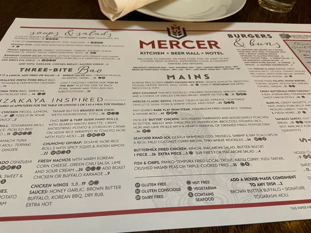 Menu, Mercer Kitchen | Beer Hall